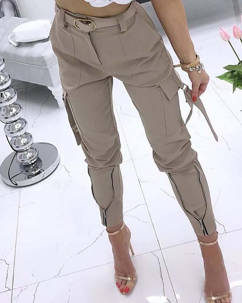 Cross-Border High Waist Pants With Zipper Accent