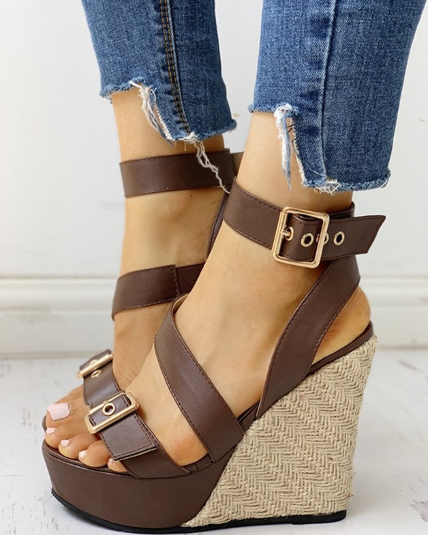 Straw Woven Wedge Heel Super High Sandals