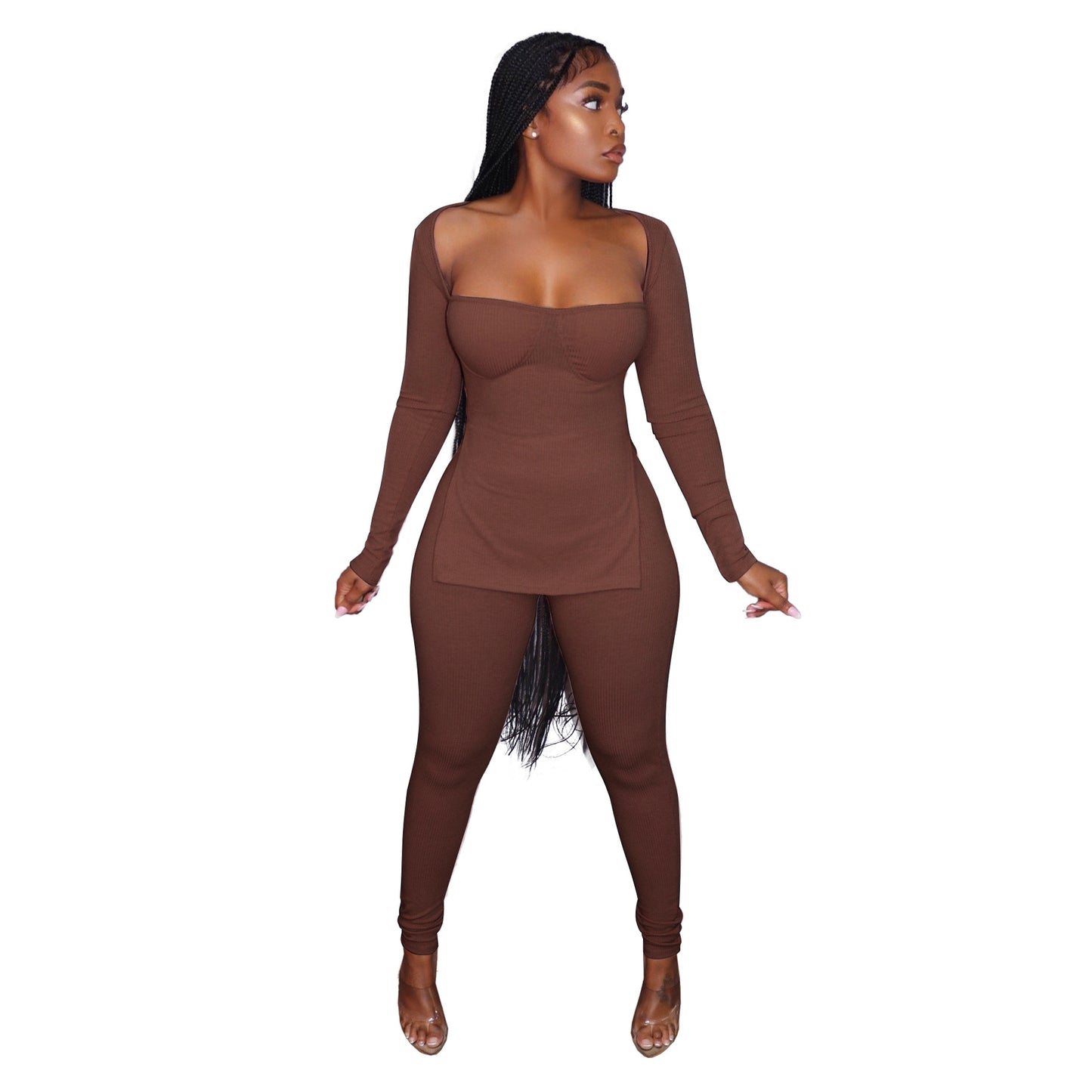 Fashion Long-Sleeved High-Cut Top Pit-Strip Set