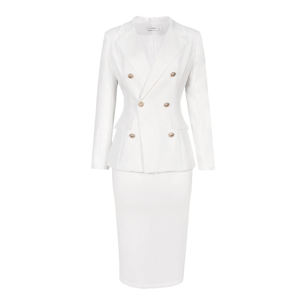 Lapel Long Sleeve Button Slim Top Suit High Waist Dress