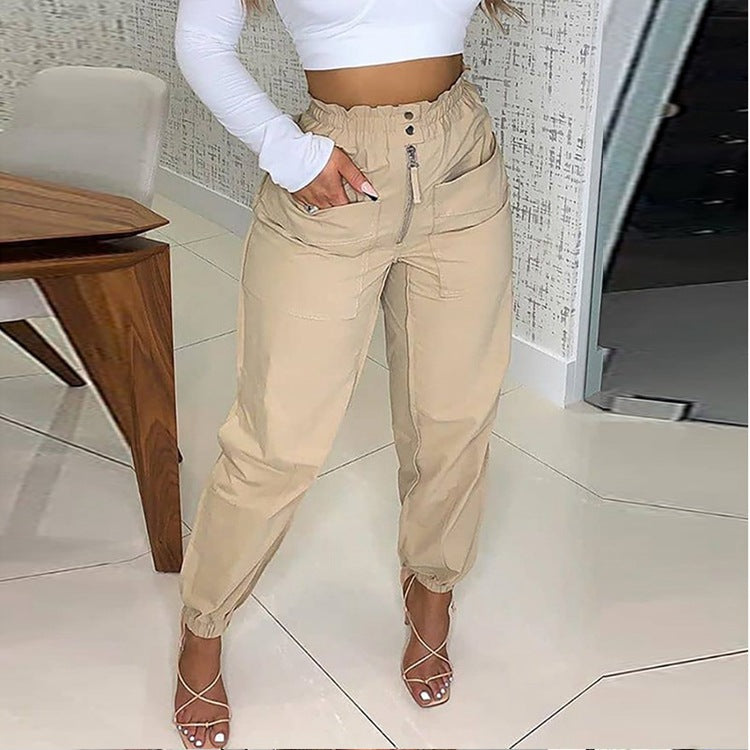 Cross-Border High Waist Pants With Zipper Accent