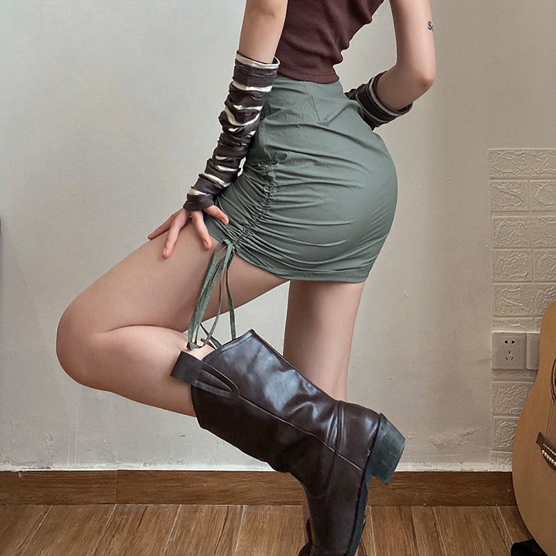 Solid Color Hip Drawstring Skirt