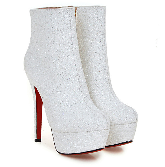 Fine Heel Sequined Solid Color Boots