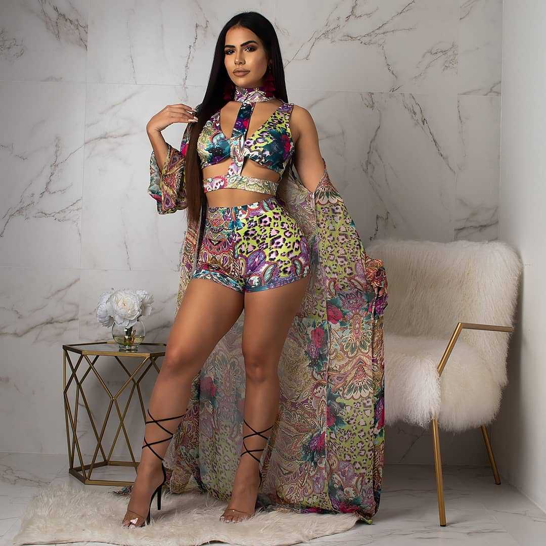 Digital Printing Split Swimsuit Three Piece Set