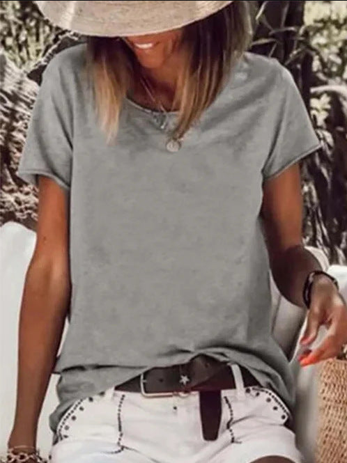 Short Sleeve Solid Color Printed T-Shirt