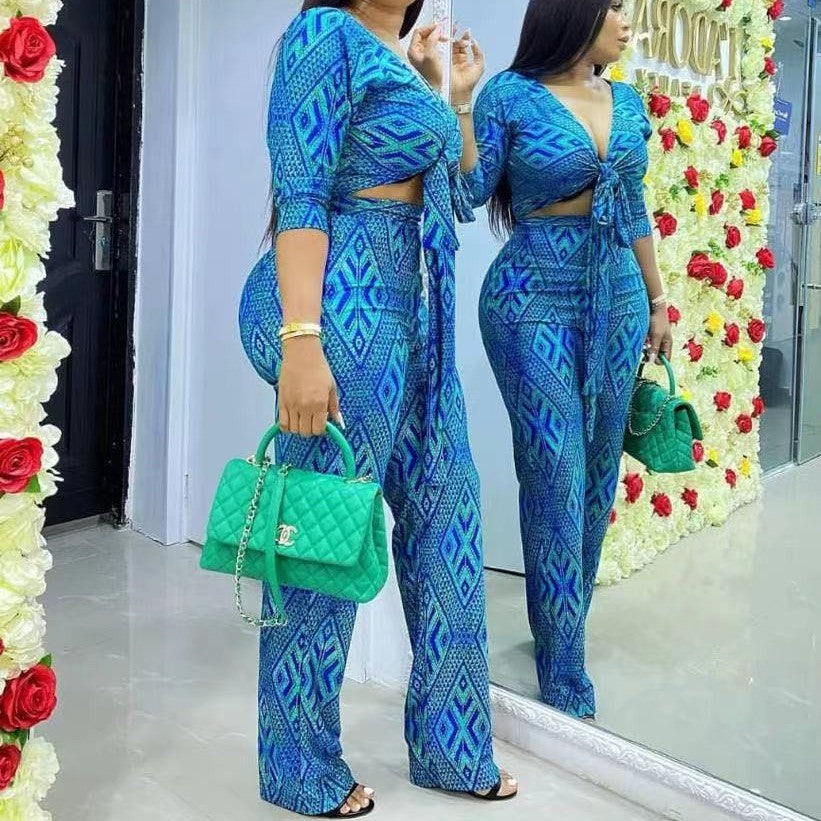 Multi Color Print Fashion Tops And Pants Set