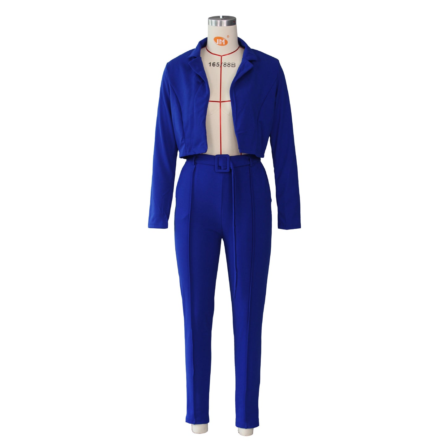 Solid Color Small Casual Suit 2 Piece Set With Belt