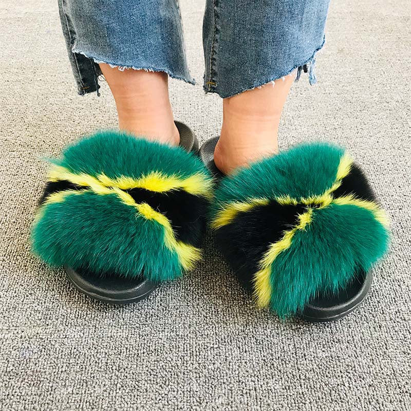 Faux Fox Fur Slippers