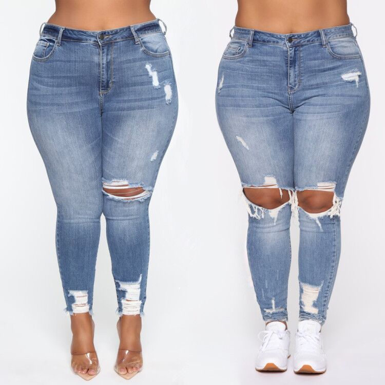 Stretch Ripped Women Blue Denim Jeans
