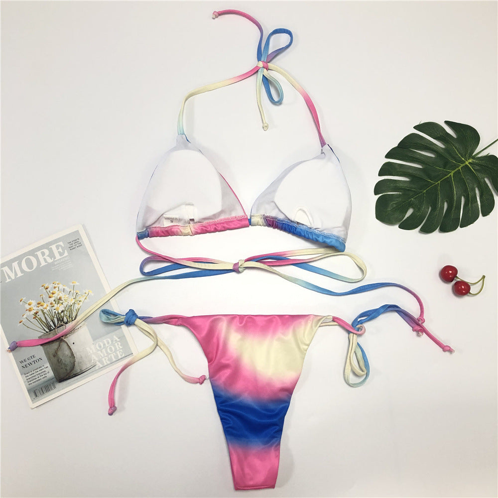 Multi-Colored Halter Strap Gradient Bikini