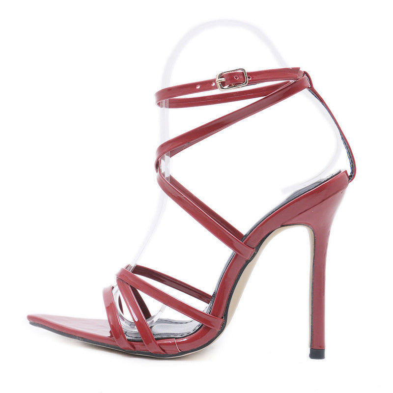 Net Pointed Toe Strap High Heel Sandals