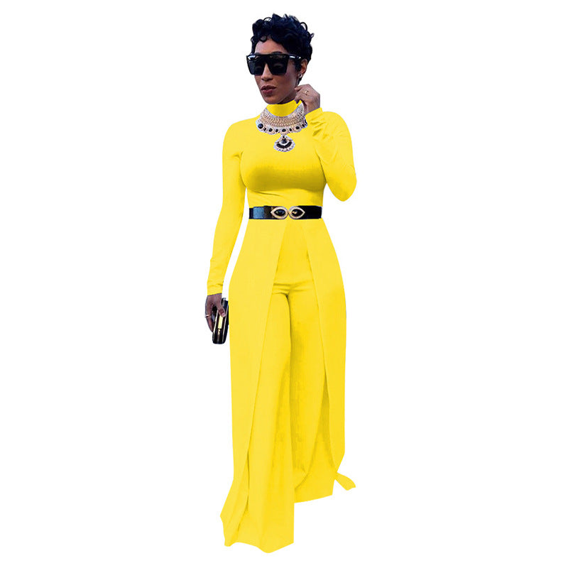 All-In-One Trousers Long-Sleeved Slim-Fit Wide-Leg Jumpsuit