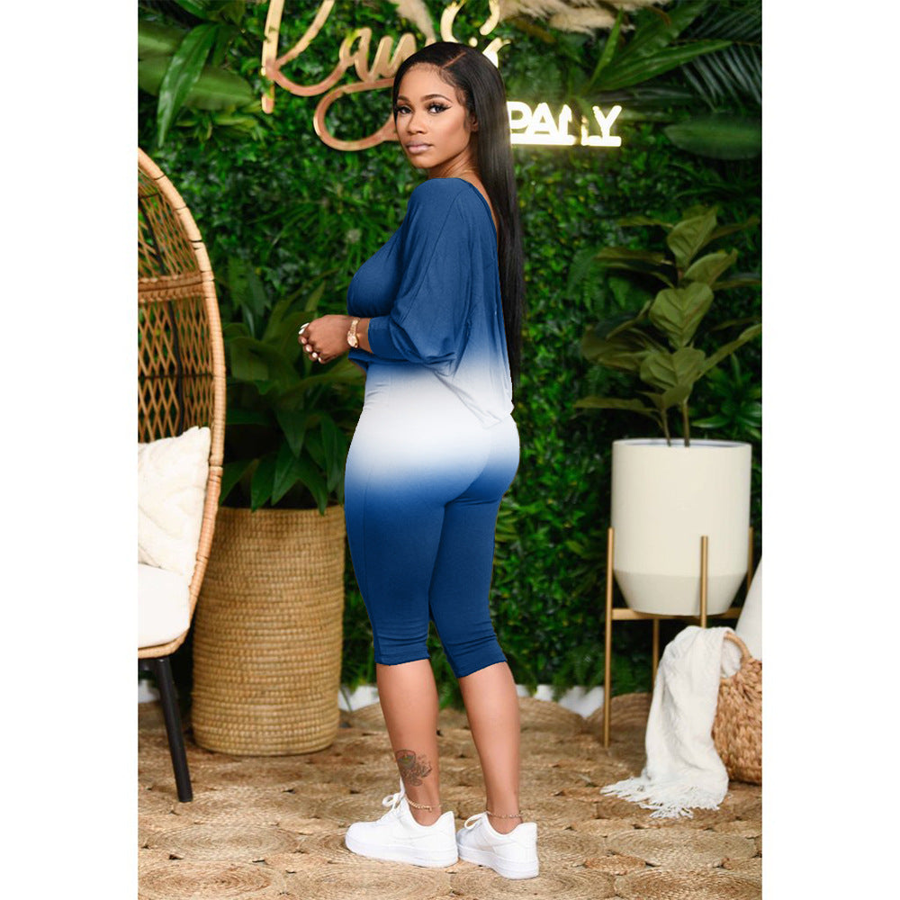 Oblique Shoulder Multi Color Two-Piece Suit