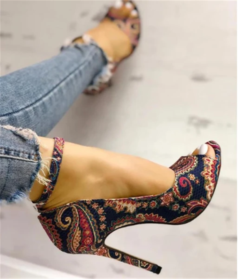 Fish Head Design High Stiletto Heel Buckle Strap Sandals