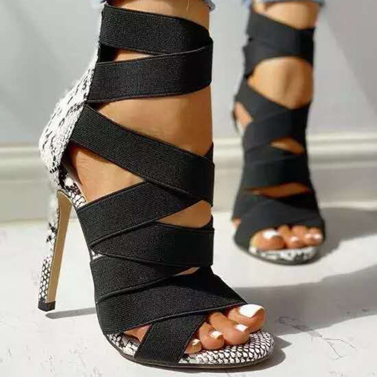 Snake Skin Print Hollow Stiletto High Heel