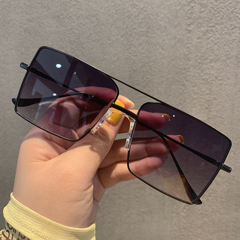 Square Big Face Thin Metal Frame Sunglasses