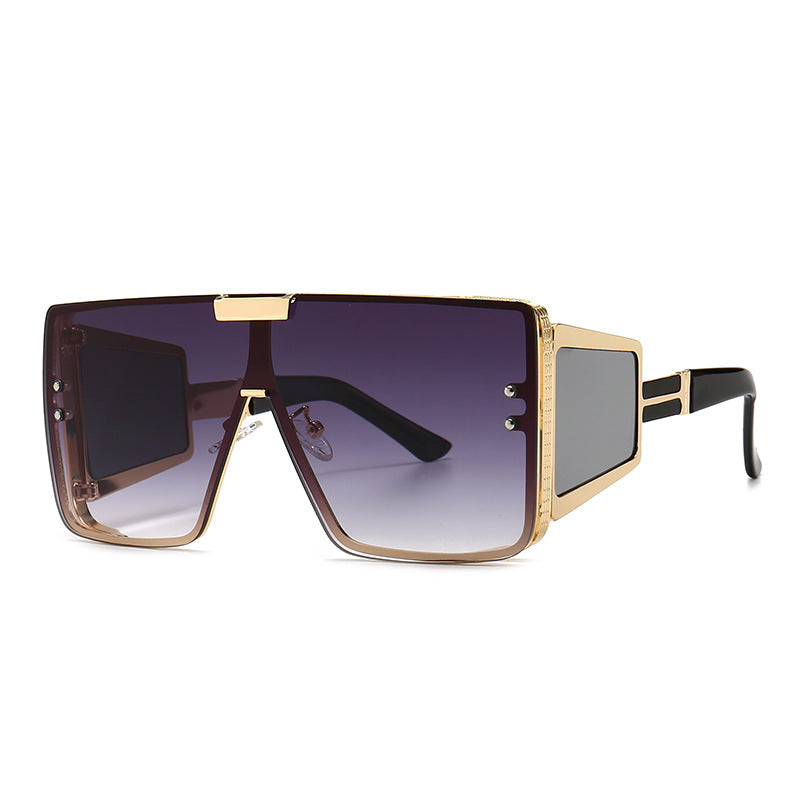Flat-Top Retro Oversized Frame Wide-Leg Sunglasses