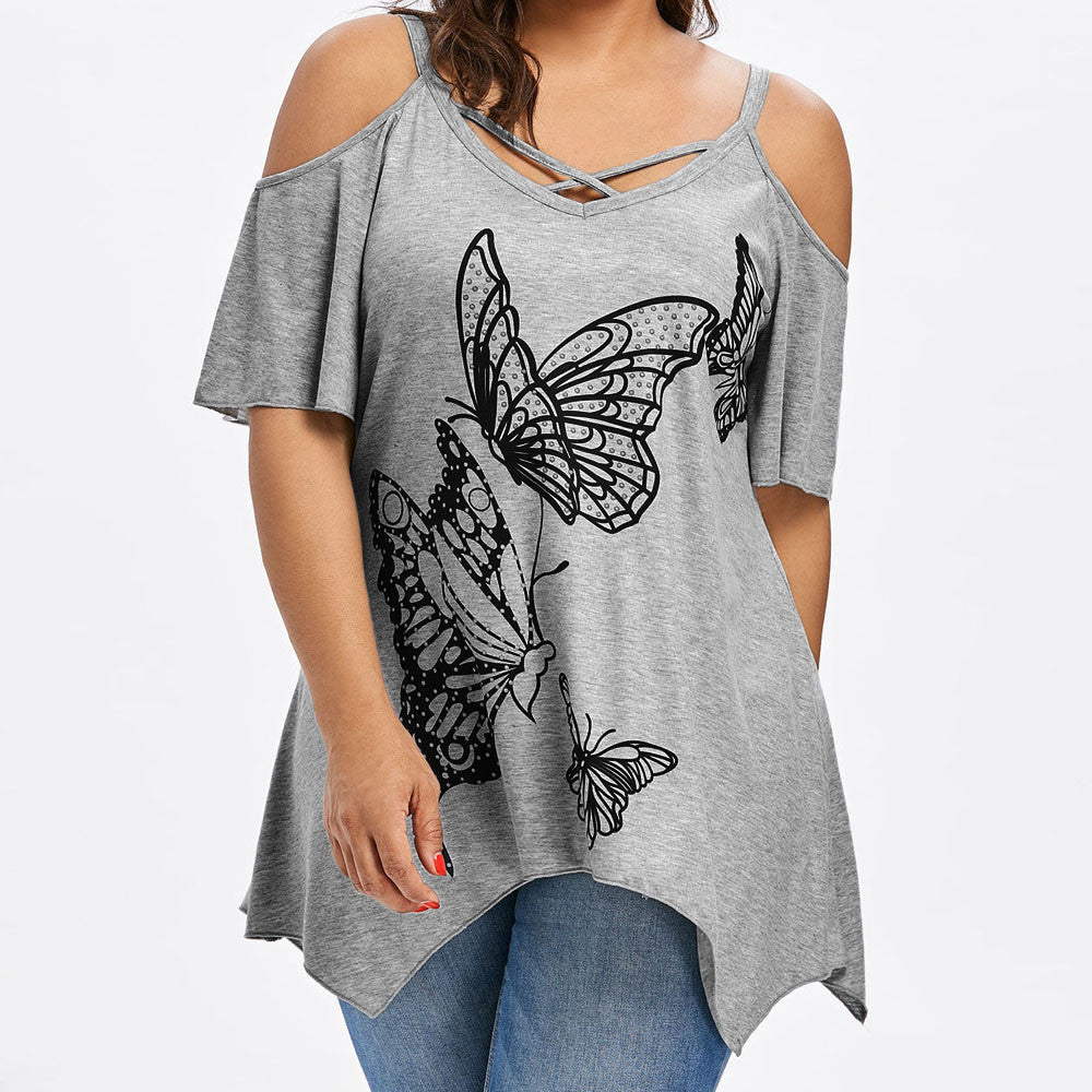 Summer Butterfly Print Short Sleeve T-Shirt