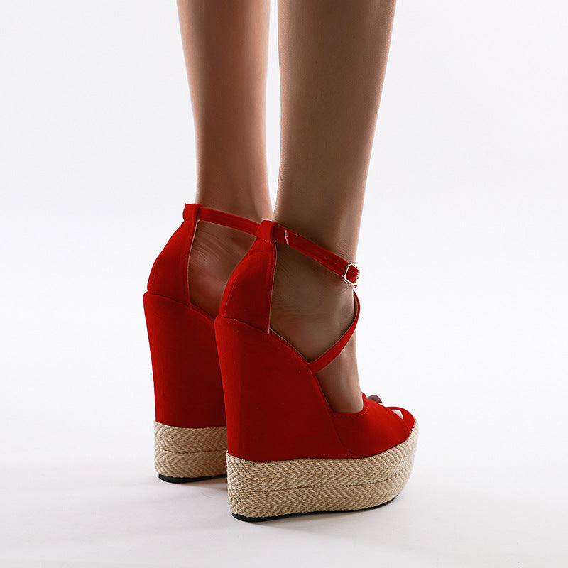 Slope Heel Color Matching High Heel Sandals