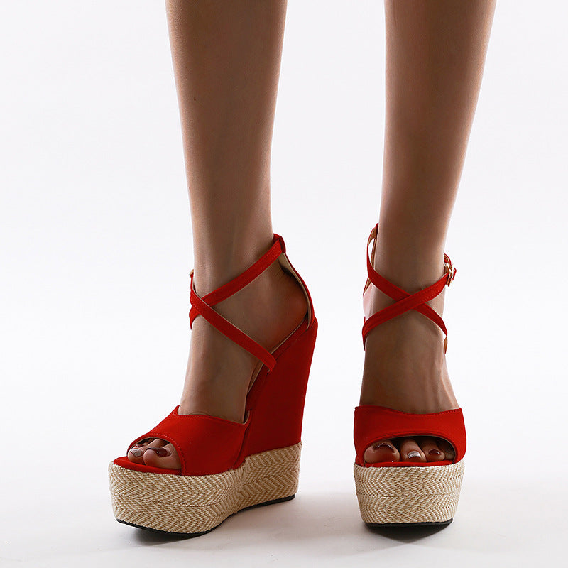 Slope Heel Color Matching High Heel Sandals