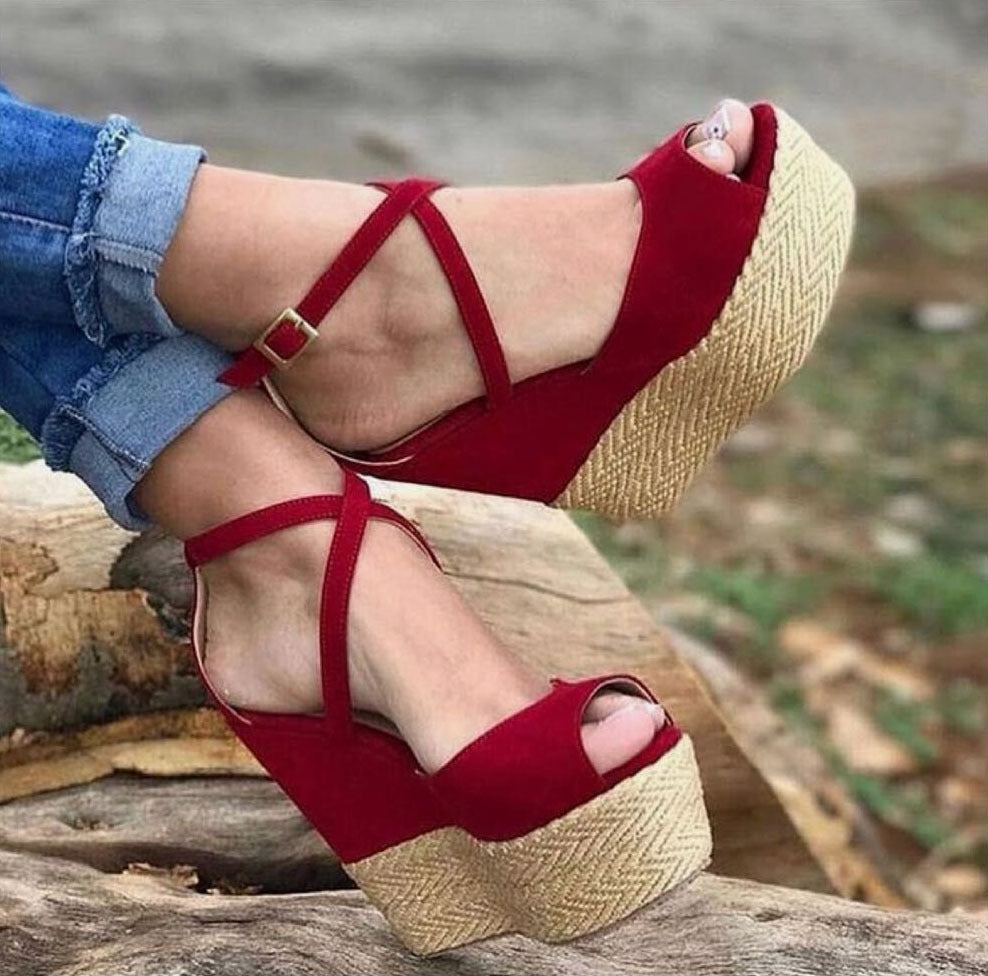 Slope Heel Color Matching High Heel Sandals