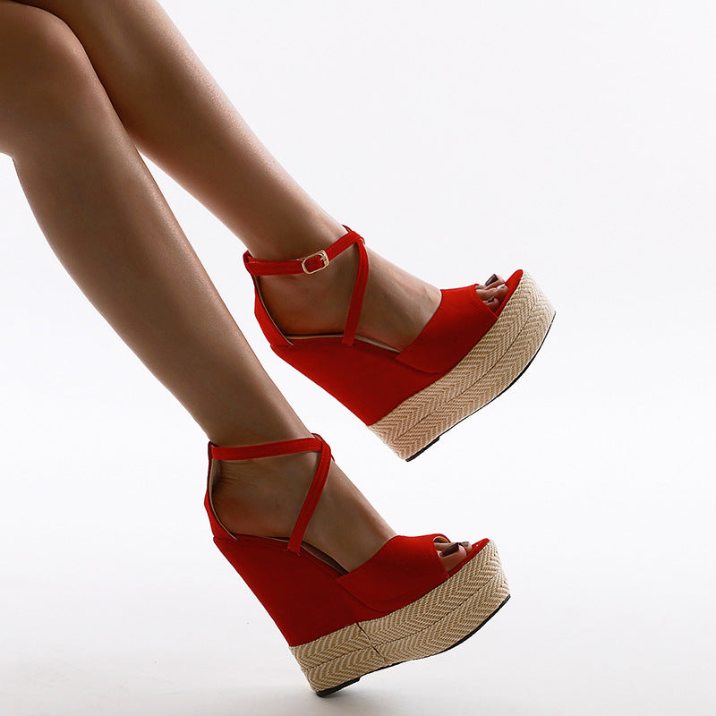 Slope Heel Color Matching High Heel Sandals