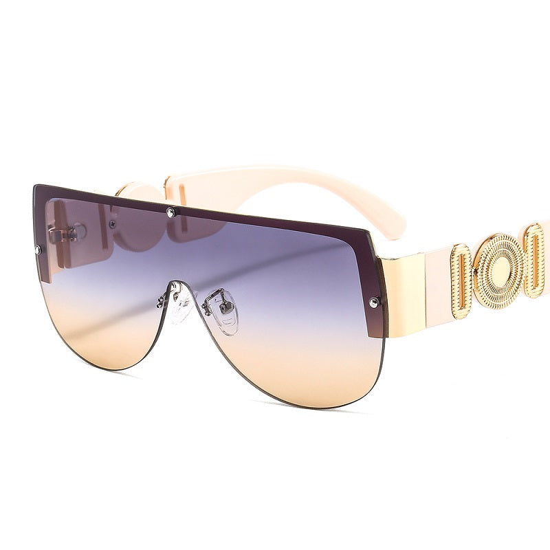 Semicircle One Piece Metal Half Frame Sunglasses