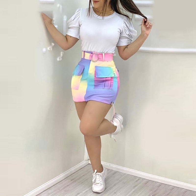 Multi Color Two Piece Print Skirt Set