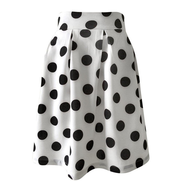 Polka Dot Slim Half Body Pleated Puff Skirt