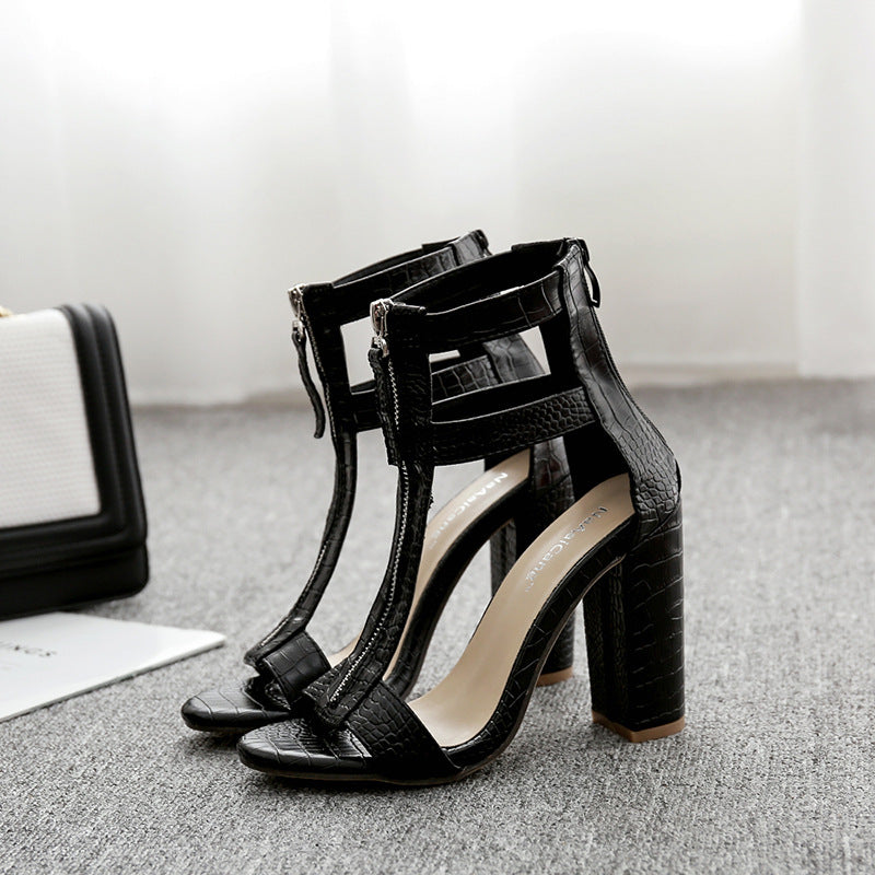 Block High Heels Hollow Sandals