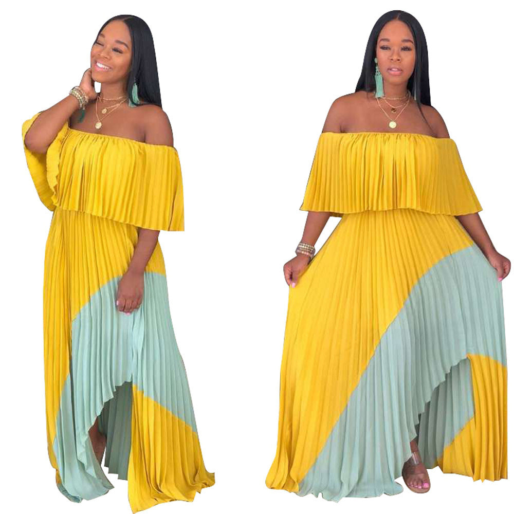 One-Shoulder Stitched Multi Color Maxi Dress