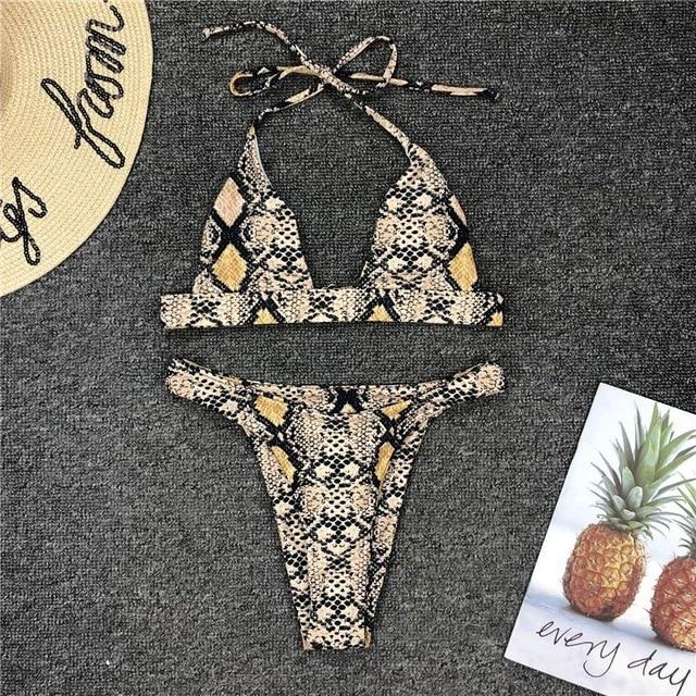 Snake Skin Print Split Swimsuit