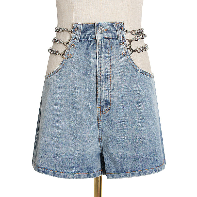 Character Chain Denim Jean Shorts
