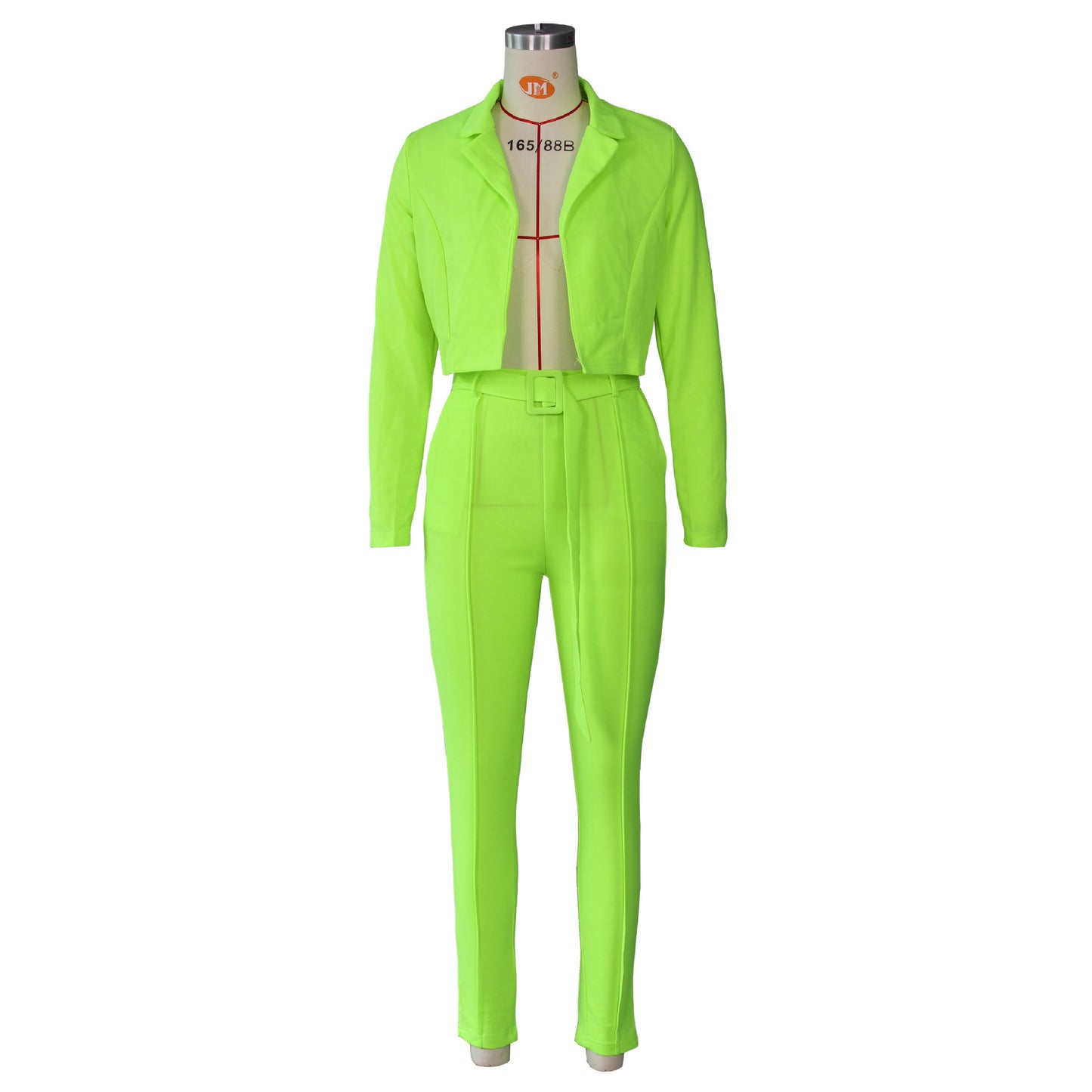 Solid Color Small Casual Suit 2 Piece Set With Belt
