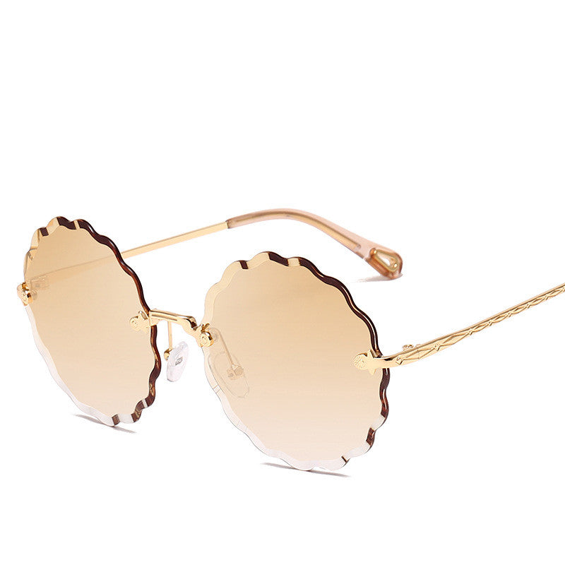 Round Rimless Diamond Cut Lens Sunglasses