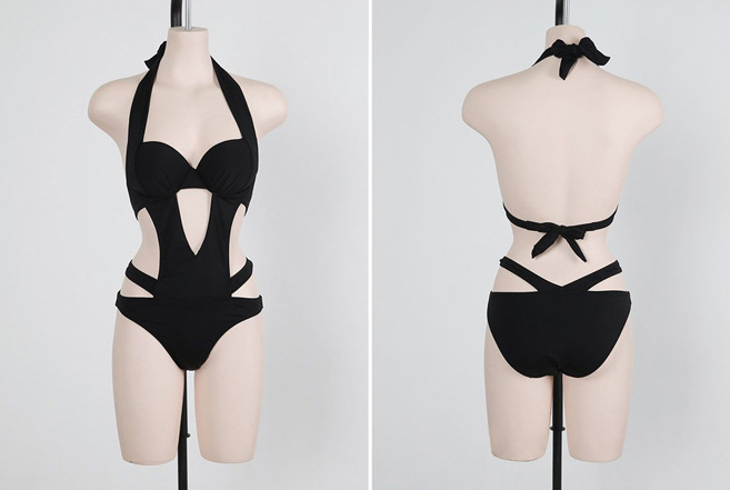 Black Halter Cut Out Bandage Monokini One Piece Swimsuit