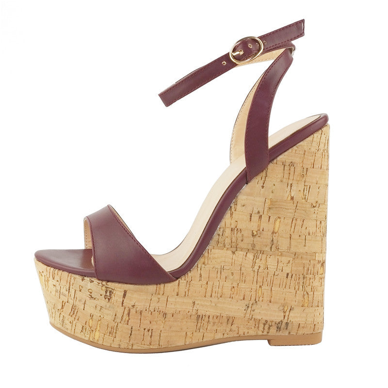 Solid Color Wood Wedge Platform Sandals