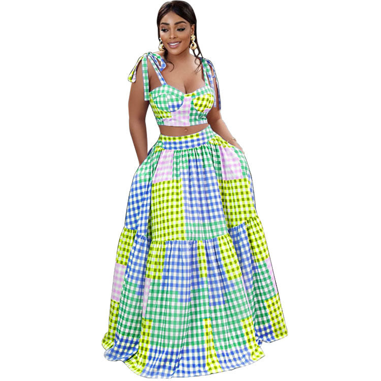 Summer Camisole Bag Hip Skirt Dress Two-piece Suit