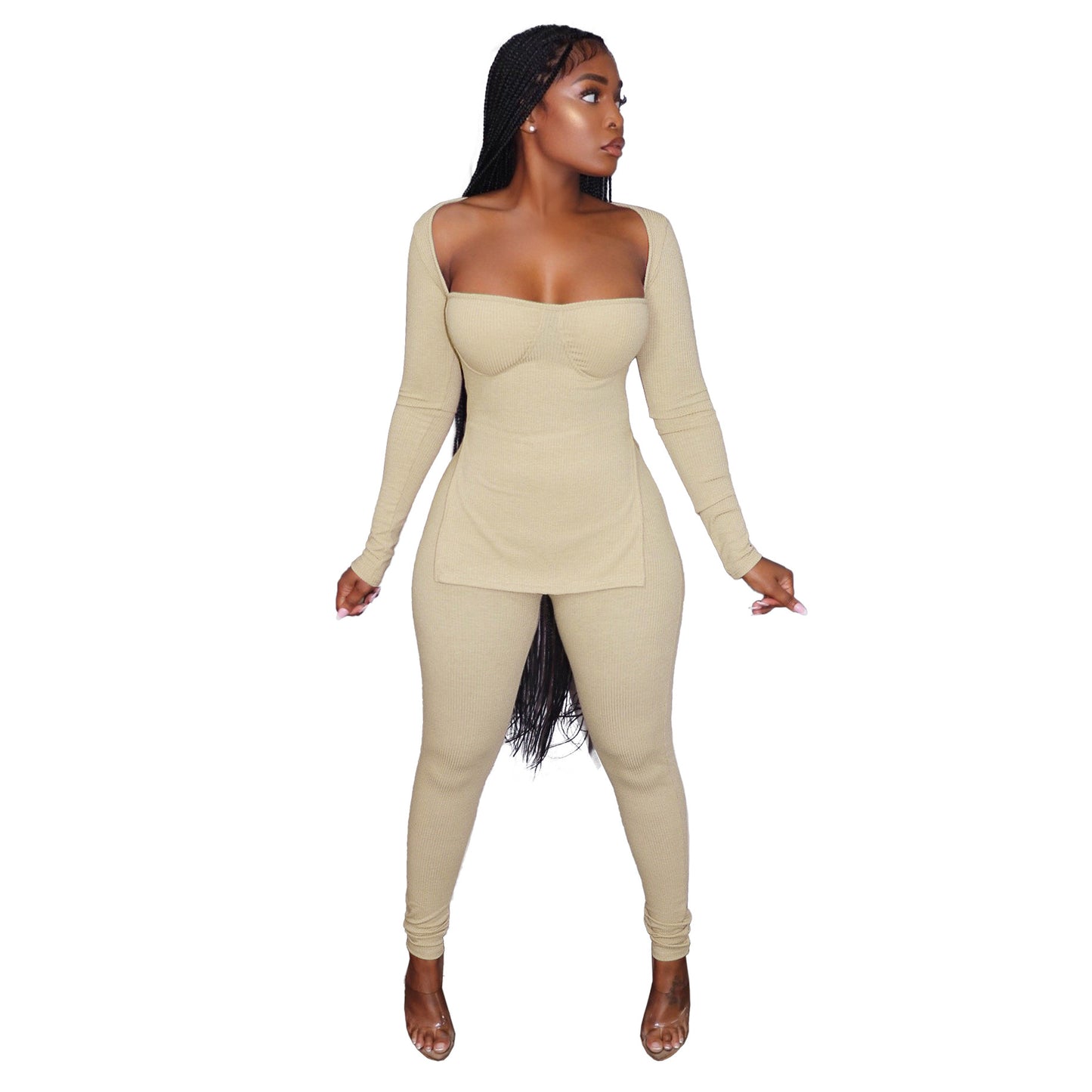 Fashion Long-Sleeved High-Cut Top Pit-Strip Set