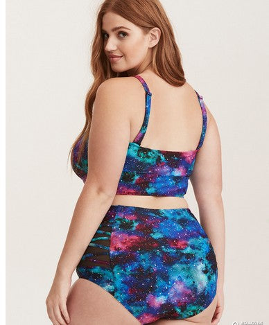 Multi-Color Splatter Printed Split Swimsuit