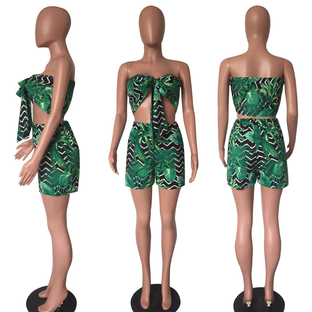 Two-Piece Multi Color Printed Bandage Shorts