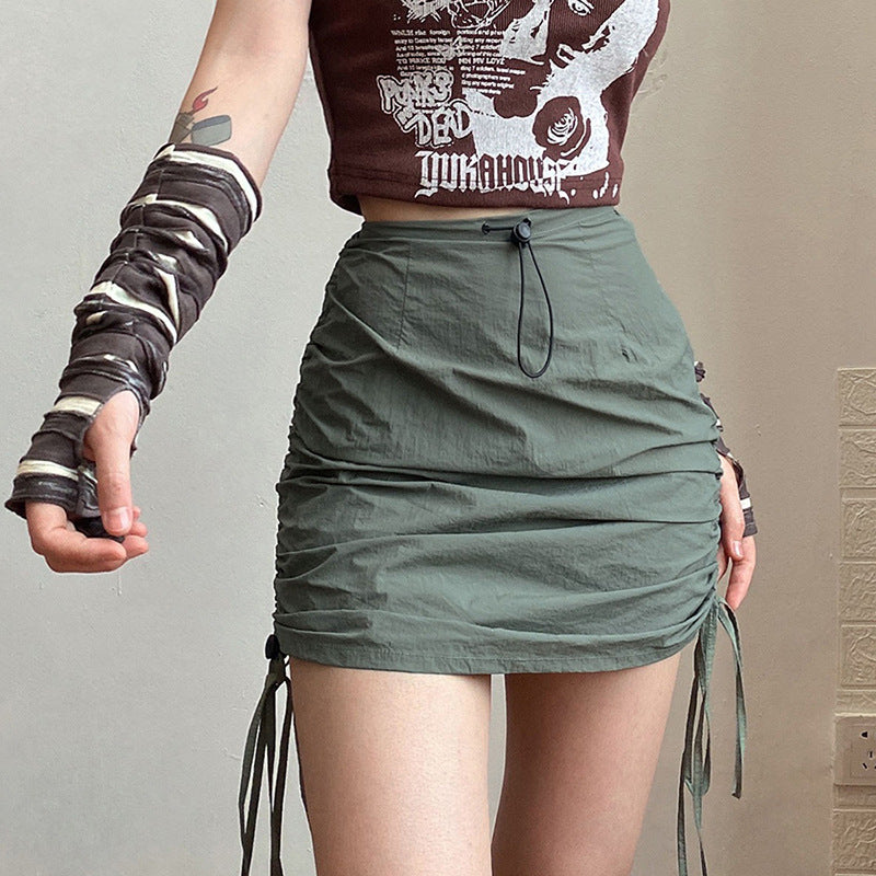 Solid Color Hip Drawstring Skirt