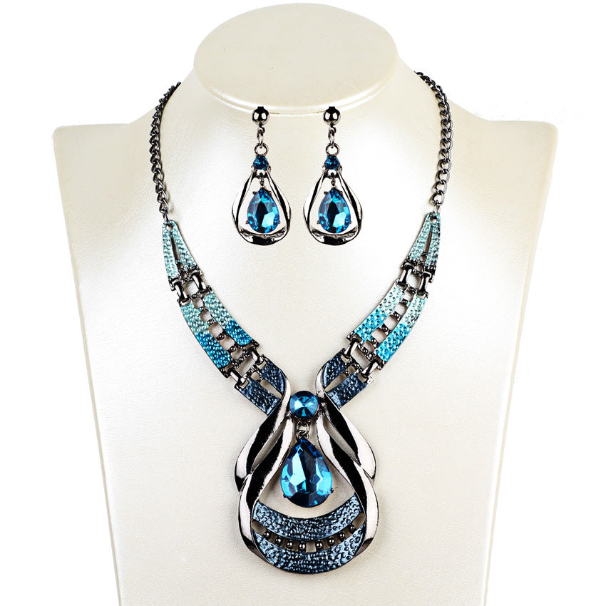 Exotic Antique, Blue Jewel 2 Piece Necklace Set