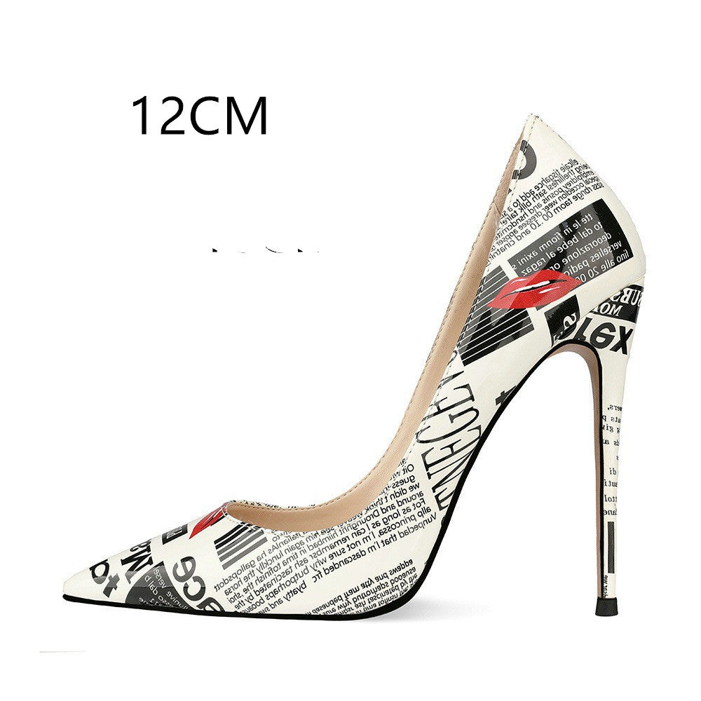 Graffiti Fashion High Heels Stiletto Pointed Toe