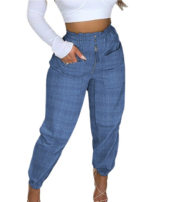 Cross-Border High Waist Pants With Zipper Accent