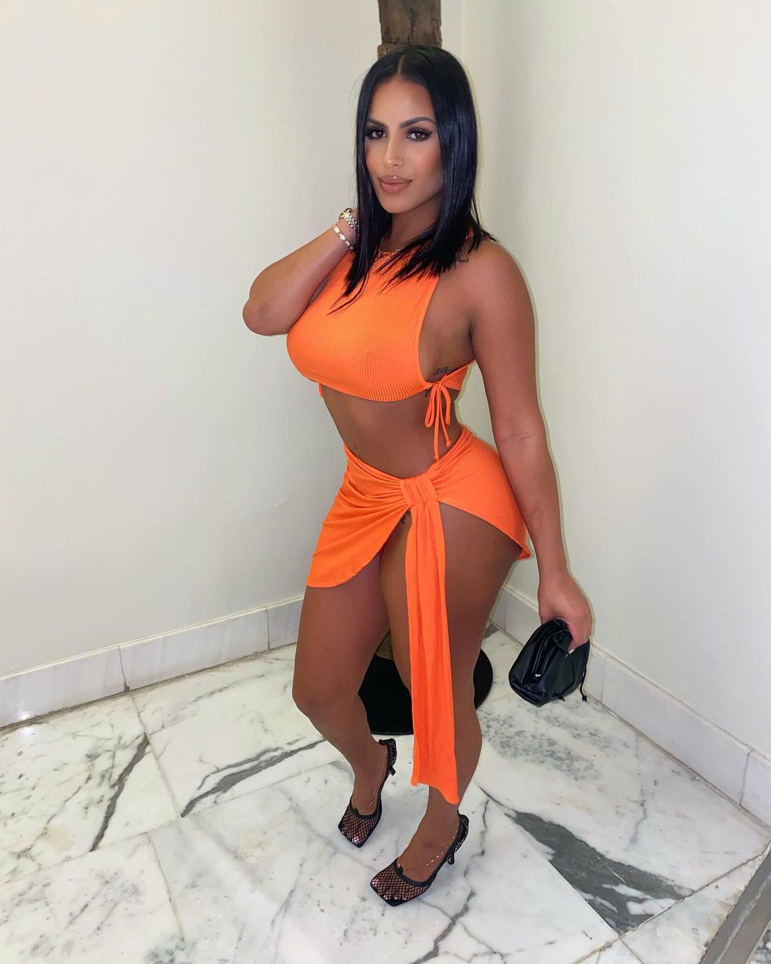 Solid Color Short Ribbed Tie Skirt Suit