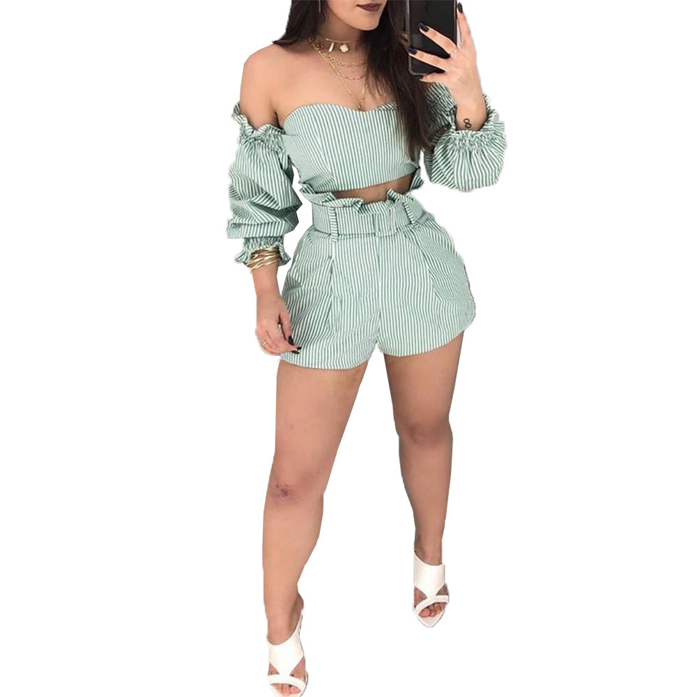 One-piece Shoulder Stripe Two-Piece Shorts Set