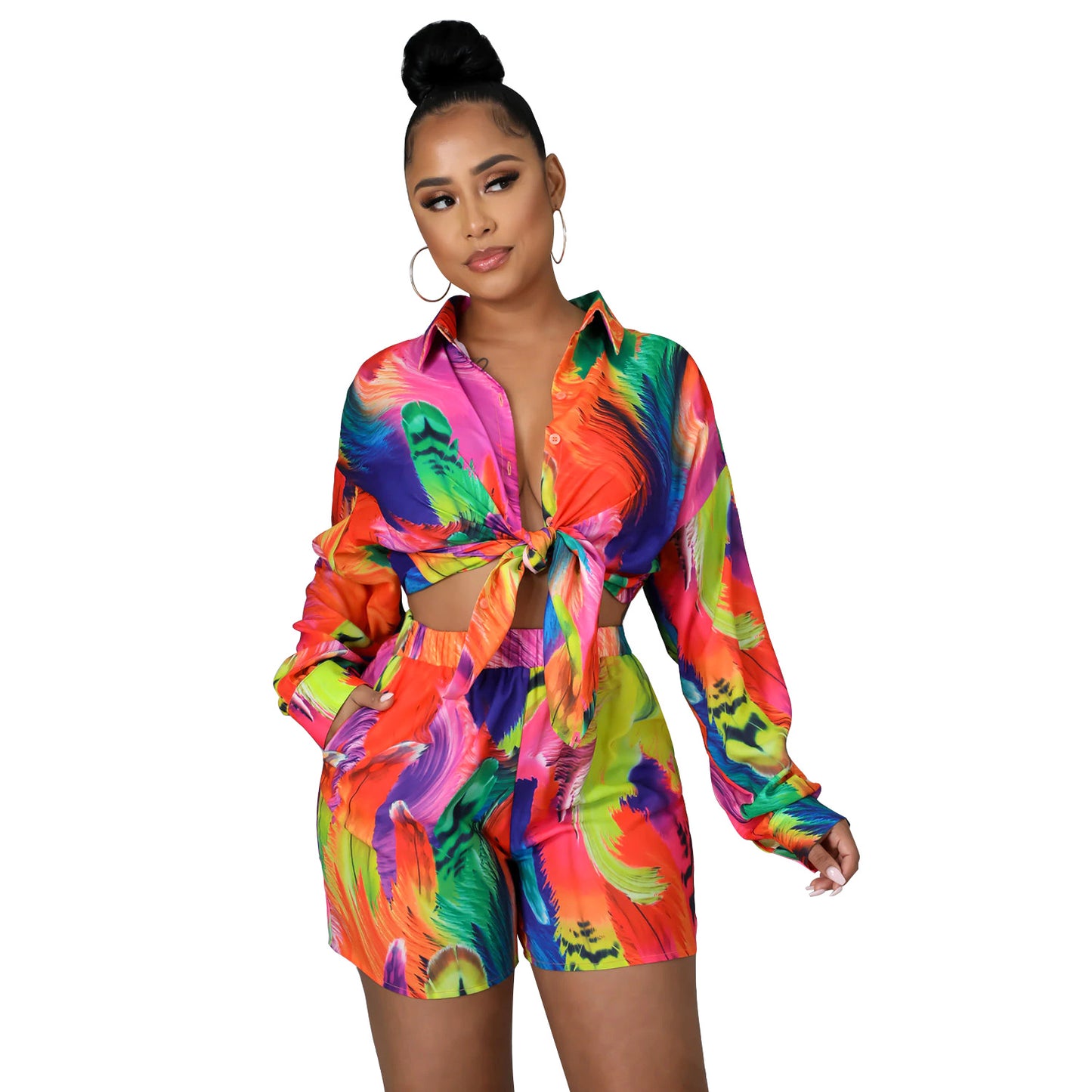 Casual Multi Color Printed Two Piece Set