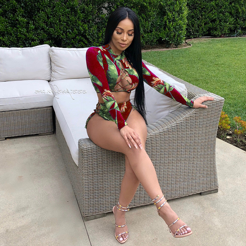 Multicolor Tight Two Piece Swimsuit Set