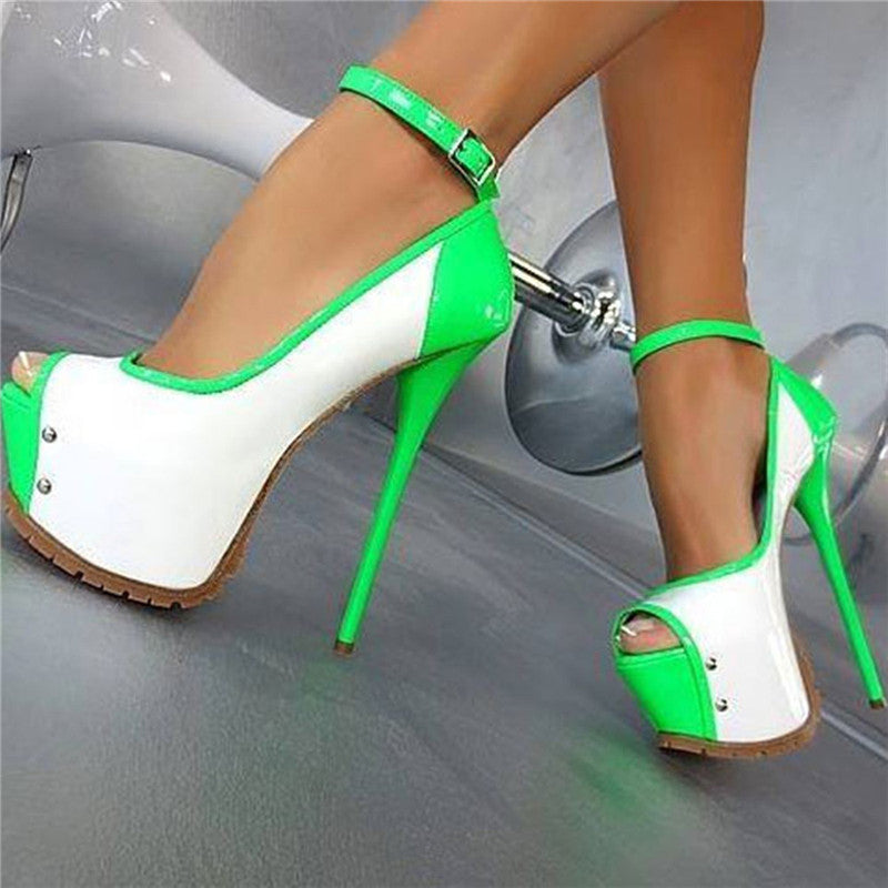 Thick Platform Multi Color Open Toe Stilettos